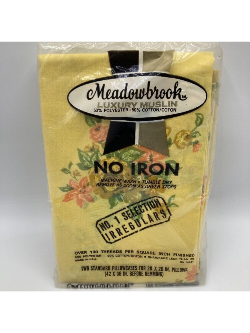 Vintage Meadowbrook Pillowcases Yellow Roses Two Standard NOS